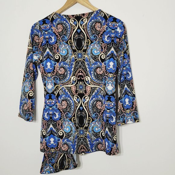 💕New Directions Blouse Shirt Top Multicolor Stretch Paisley Print V-Neckline - Picture 6 of 8